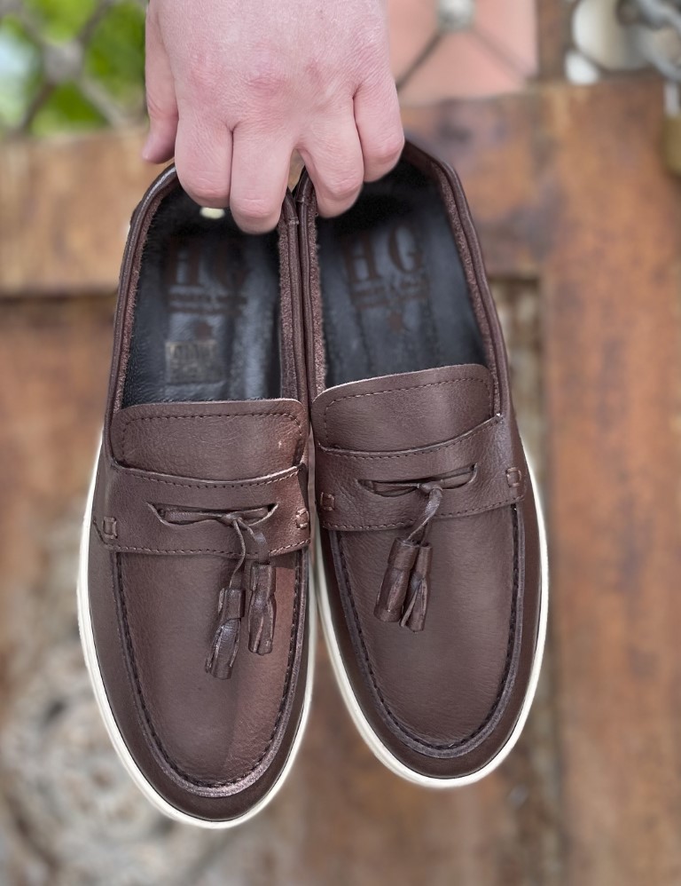 Huxley and Grace ανδρικά καφέ δερμάτινα loafers με tassels HG174194K φωτογραφία